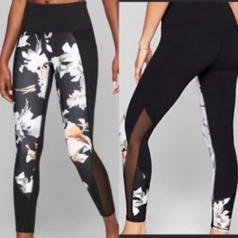 Athleta Salutation Black Floral leggings